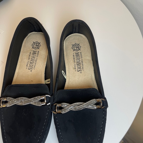 Shoes - Harborides Black Loafers with Silver Detail